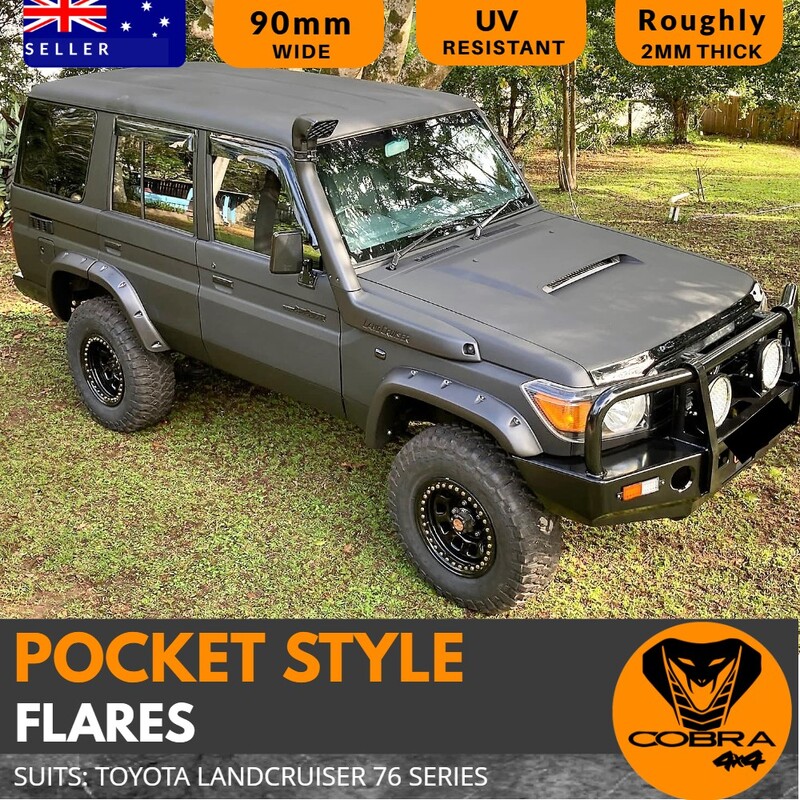 Pocket Style Flares Suitable for Landcruiser 76 Series 90mm wide Textured black 2mm Thick