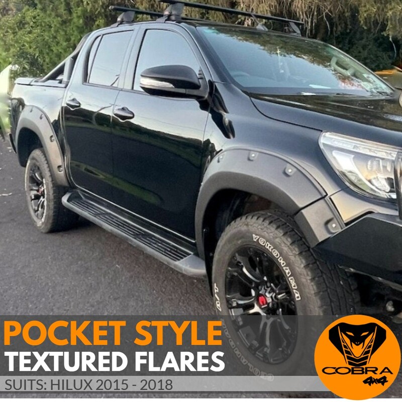 Pocket Style Textured Flares suitable for TOYOTA HILUX 2015 2016 2017 2018 2019 Satin textured black