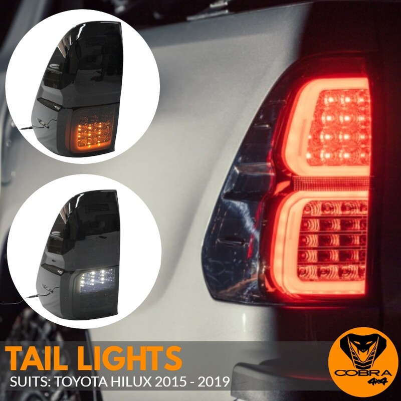 Smoked Black Tail Lights Lamp Suits Toyota Hilux 2015 - 2019 Taillights Pair