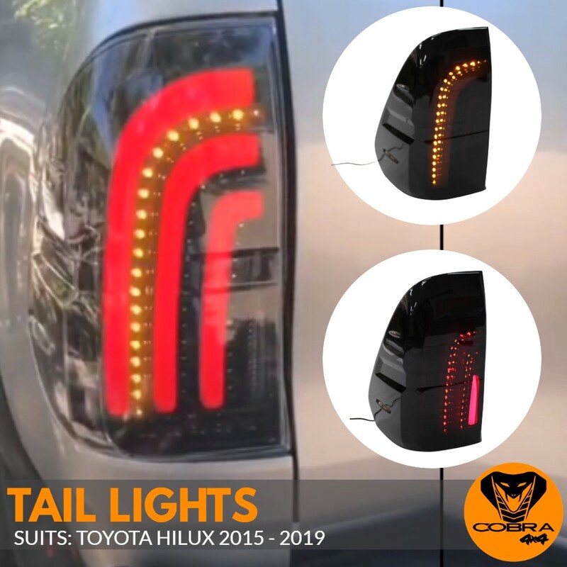 Black Smoked LED Tail Lights Lamp Suits Toyota Hilux 2015 - 2019 Taillights Pair