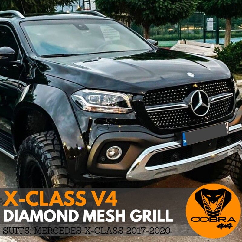 Gloss black Front Chrome Diamond Grill V4 Suits Mercedes Benz X-Class AMG Style Replacement Grille