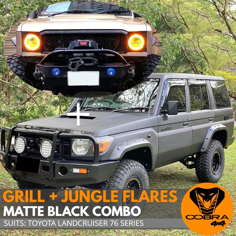  Mesh Grill & Pocket Style Jungle Flares Suitable for Landcruiser 76 Series 90mm wide Textured black 2.5mm thick
