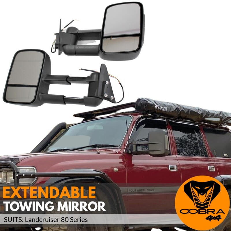 Extendable Towing Mirrors Suit  Landcruiser 80 Series 90-98 Black Electric LED Indicators Caravan Trailer