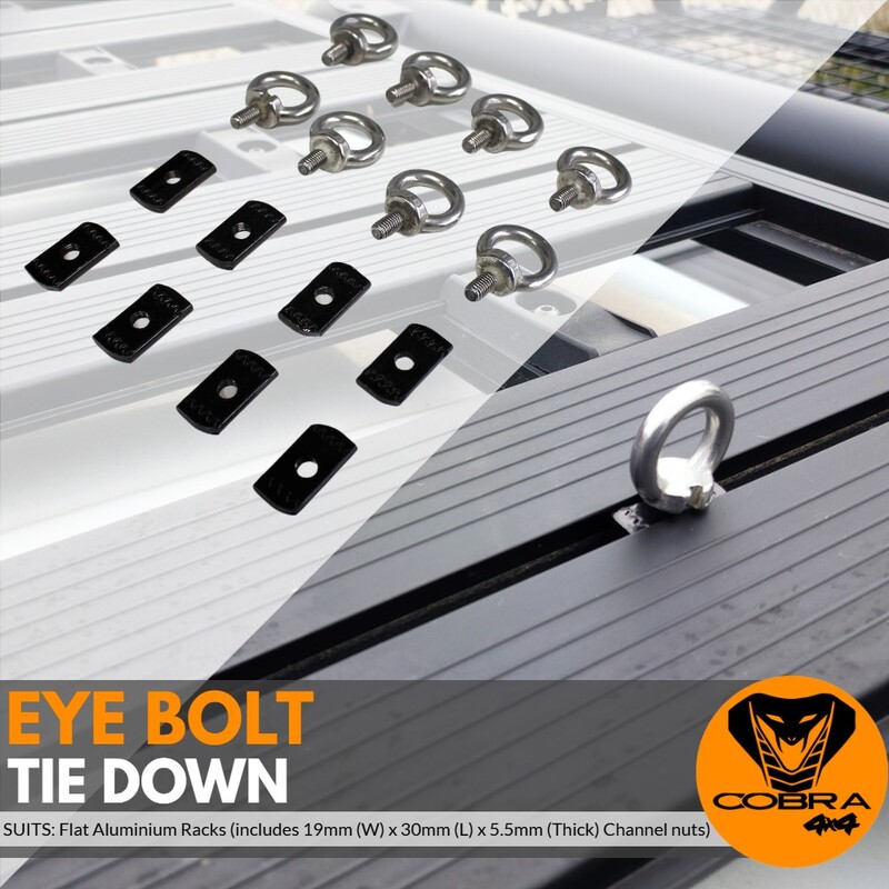 Cobra 4x4 Eye Bolt Ring Tie Down + Channel Slot Nut For Flat Aluminium Roof Rack (Set of 8)