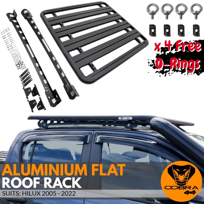 Cobra 4x4 Flat Roof Rack Aluminium Platform Steel Brackets Fits Hilux 2005 - 2021