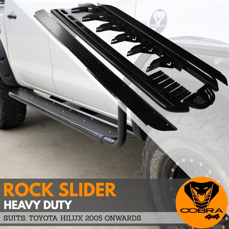 Heavy Duty Cobra 4x4 Rock Sliders + Brush bar Fits Toyota Hilux 2005 - 2021 N70 N80 Side Steps Black Steel