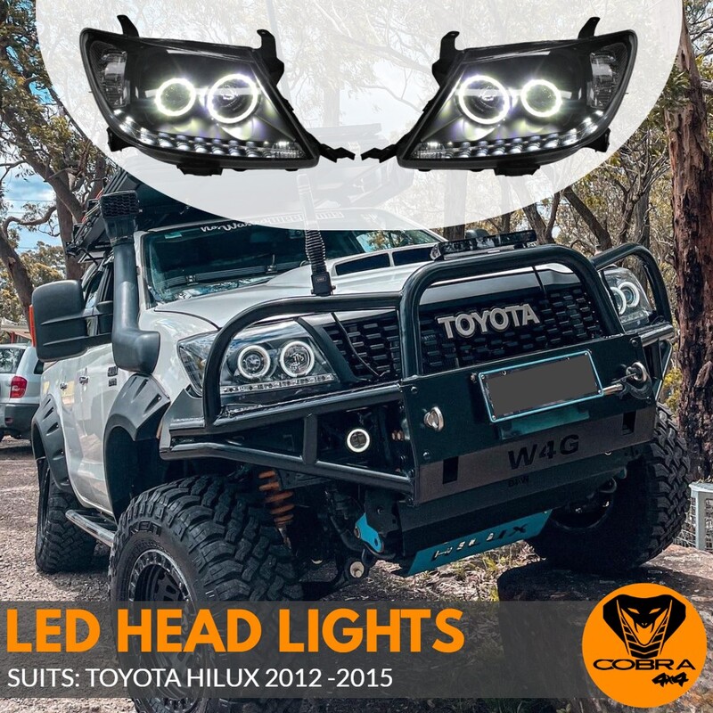 Angel Eye LED DRL Head Lights Lamp Suits Toyota Hilux 2012 - 2015 SR SR5 Halo Ring Projector Headlights Pair Front