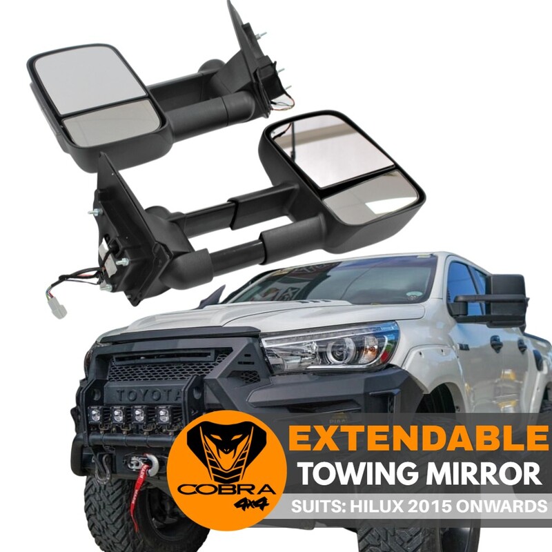Extendable Towing Mirrors suit  Hilux 2015 - 2021 Black Electric LED Indicators Caravan Trailer