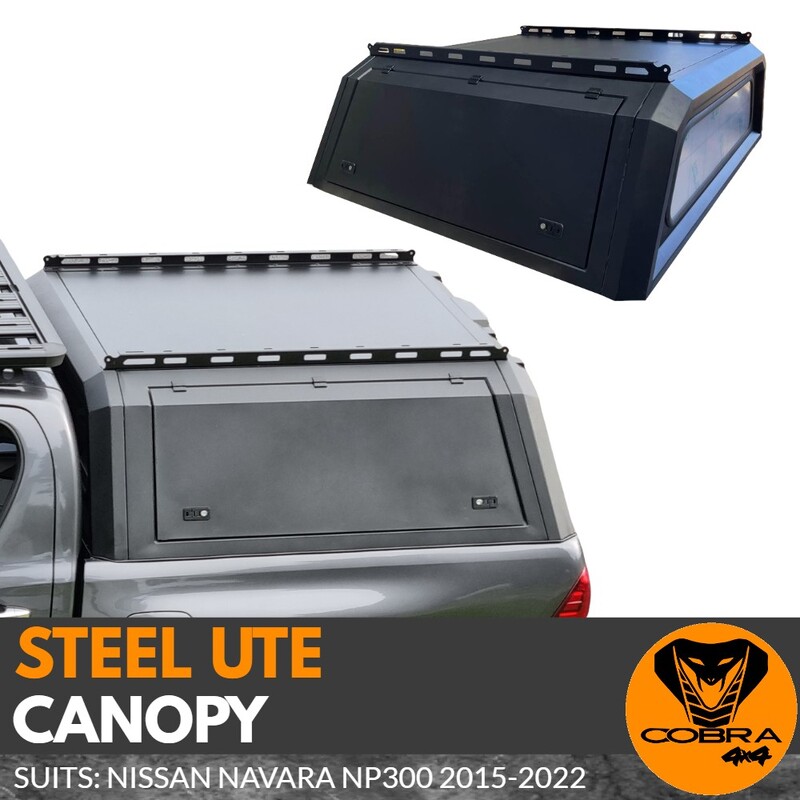 Cobra 4X4 Heavy Duty Steel UTE Tub Canopy fits Navara Np300 dual cab 2015 onwards Tradie Black