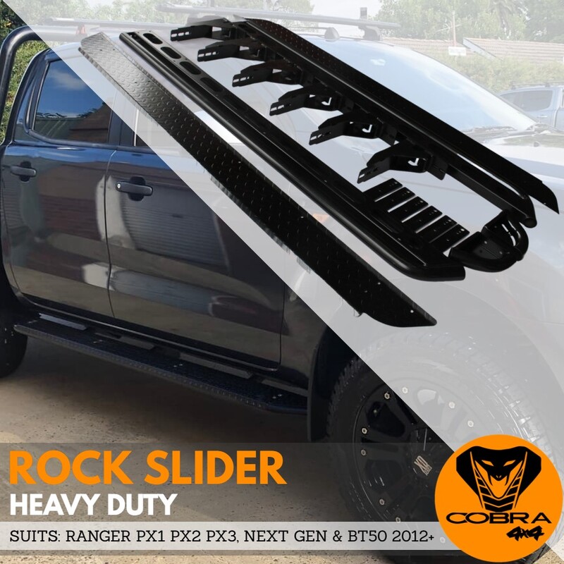 Heavy Duty Cobra 4x4 Rock Sliders + Brush bar fits Ranger PX1 3 2012+ & BT50 2012 Onwards Side Steps Steel
