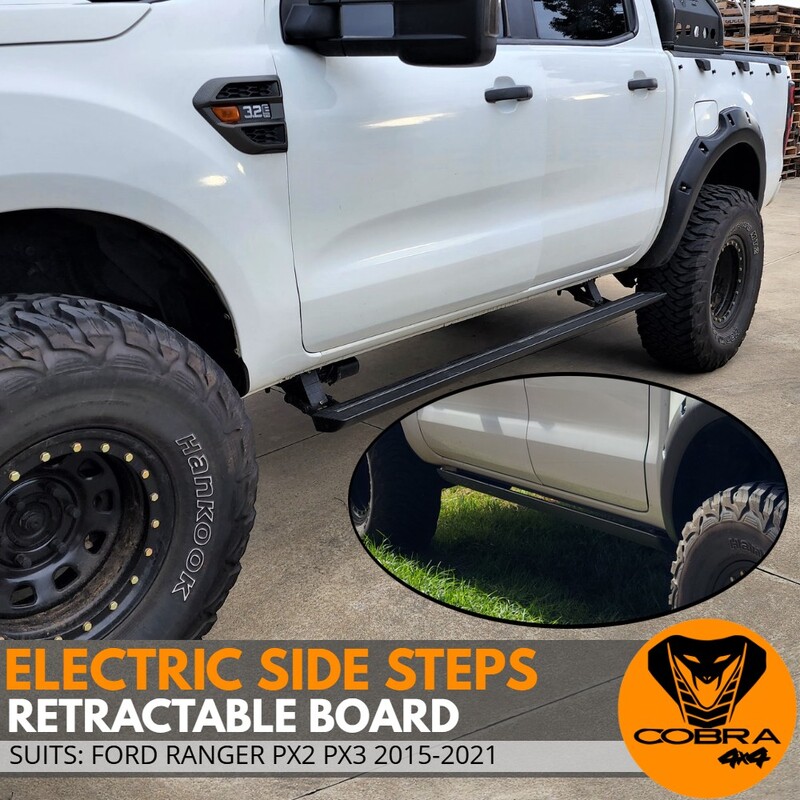 Heavy Duty Cobra Electric Retractable Side Step Board fits Ranger PX2 3 2015 - 2021 & BT50 2015 - 2018 