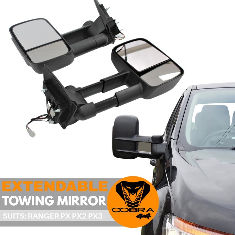 Extendable Towing Mirrors suit Ranger PX PX2 PX3 2012 - 2021 Black Electric LED Indicators Caravan