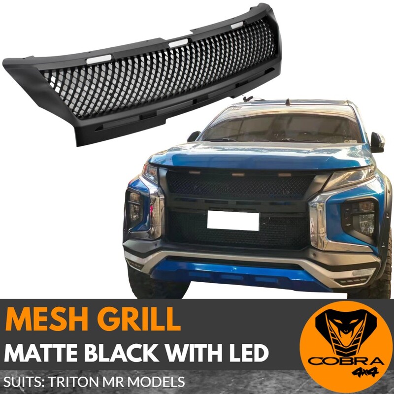 Front Bumper Mesh Style Grill LED fits Mitsubishi Triton MR 2019 2020 2021 Matte black