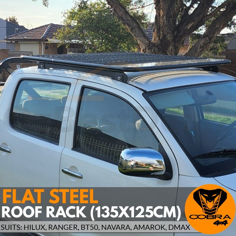 Flat Roof Rack Suits Dual cab Ranger BT50 Hilux NP300 DMAX Amarok 135CM Black Powder Coated Steel Universal